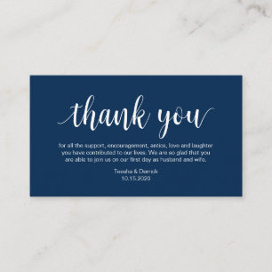 Wedding Thank you, Modern Navy Blue Script Enclosure Card