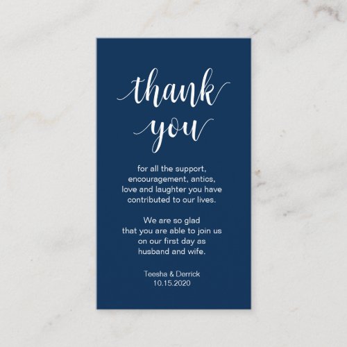 Wedding Thank you Modern Navy Blue Script Enclosure Card