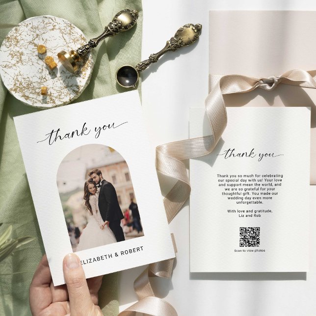 Wedding Thank you Modern Photo Arch QR Code Card (Creator Uploaded)