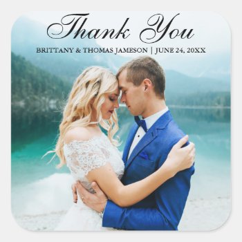 Wedding Thank You Modern Photo Stickers Bt Sq by HappyMemoriesPaperCo at Zazzle