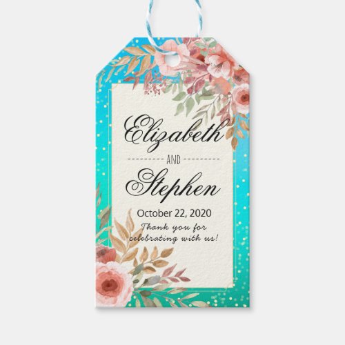 Wedding Thank You Modern Pink Floral Teal Gold Dot Gift Tags