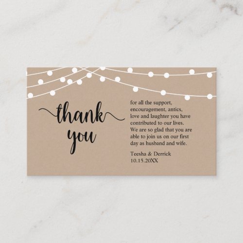 Wedding Thank you Modern Rustic Brown Kraft Enclo Enclosure Card