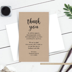 Wedding Thank you, Modern Rustic Brown Kraft Enclo Enclosure Card