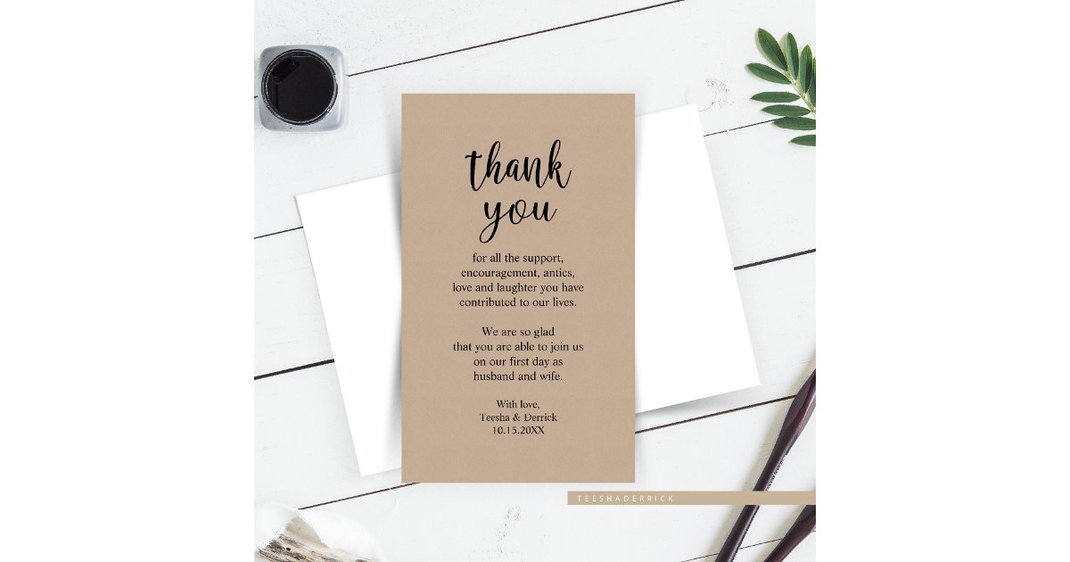 Wedding Thank you, Modern Rustic Brown Kraft Enclo Enclosure Card | Zazzle