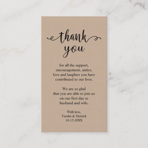 Wedding Thank you Modern Rustic Brown Kraft Enclosure Card