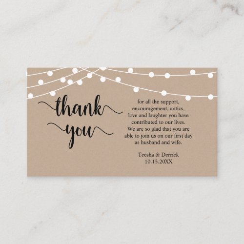 Wedding Thank you Modern Rustic Brown Kraft Enclosure Card