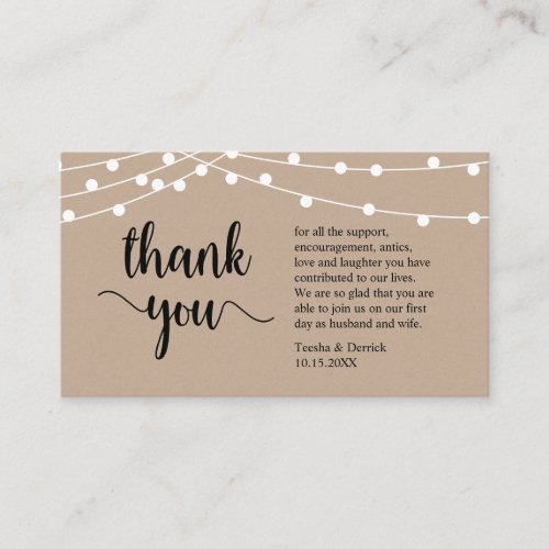 Wedding Thank you Modern Rustic Brown Kraft Enclosure Card