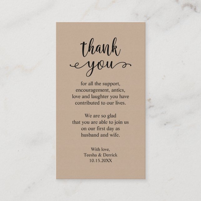 Wedding Thank you, Modern Rustic Brown Kraft Enclosure Card (Front)