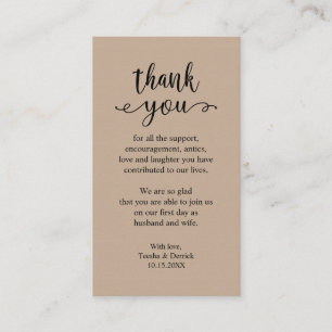 Wedding Thank you, Modern Rustic Brown Kraft Enclosure Card