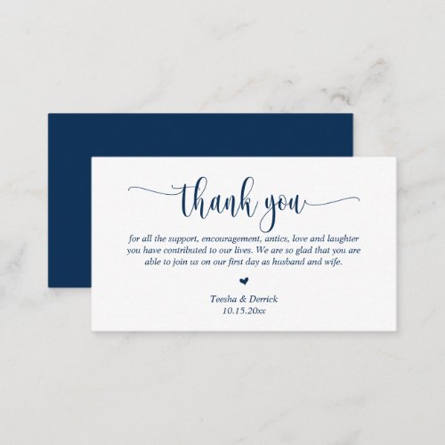 Wedding Thank you Modern Script Classy Navy Blue Enclosure Card