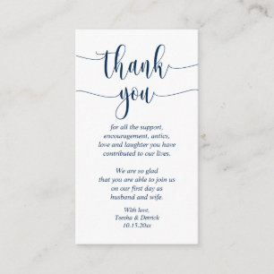 Wedding Thank you, Modern Script, Classy Navy Blue Enclosure Card