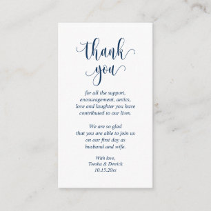 Wedding Thank you, Modern Script, Classy Navy Blue Enclosure Card