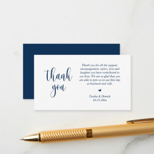 Wedding Thank you, Modern Script, Classy Navy Blue Enclosure Card