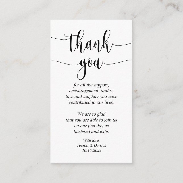 Wedding Thank you, Modern Script Enclosure Card (Front)