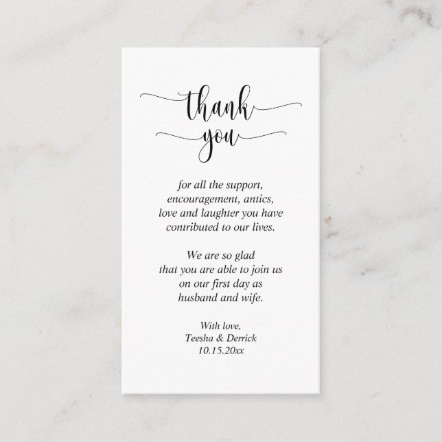 Wedding Thank you, Modern Script Enclosure Card (Front)