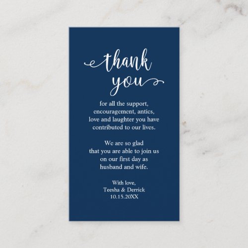 Wedding Thank you Modern Simple Rustic Navy Blue Enclosure Card