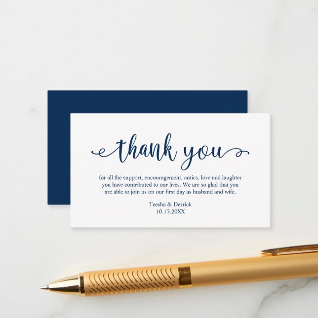 Wedding Thank you, Modern Simple Rustic Script Enc Enclosure Card (Front/Back In Situ)