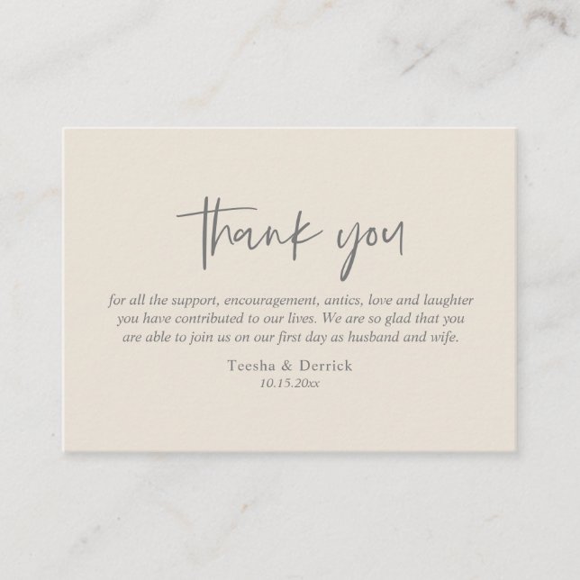 Wedding Thank you, Modern Simple Script Dark Grey Enclosure Card (Front)