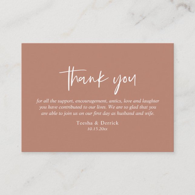 Wedding Thank you, Modern Simple Script, Earthy Enclosure Card (Front)