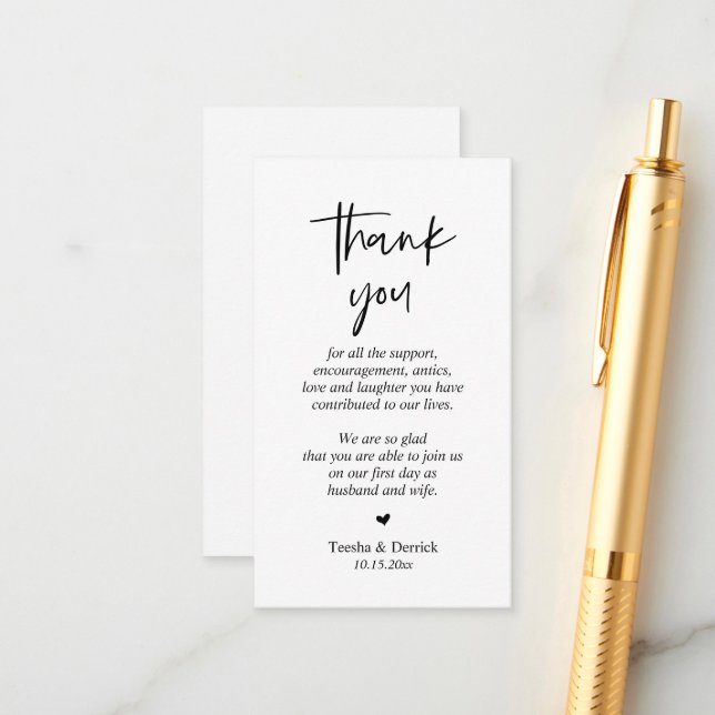 Wedding Thank you, Modern Simple Script Enclosure  Card (Front/Back In Situ)