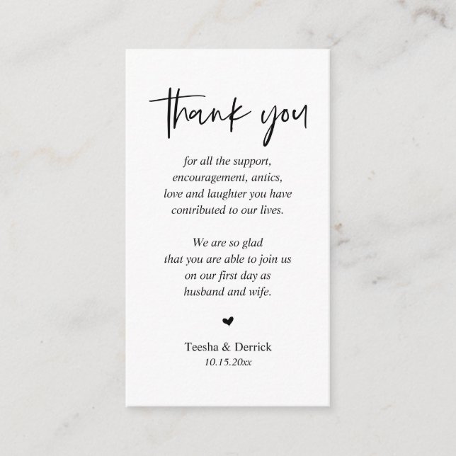 Wedding Thank you, Modern Simple Script Enclosure Card (Front)