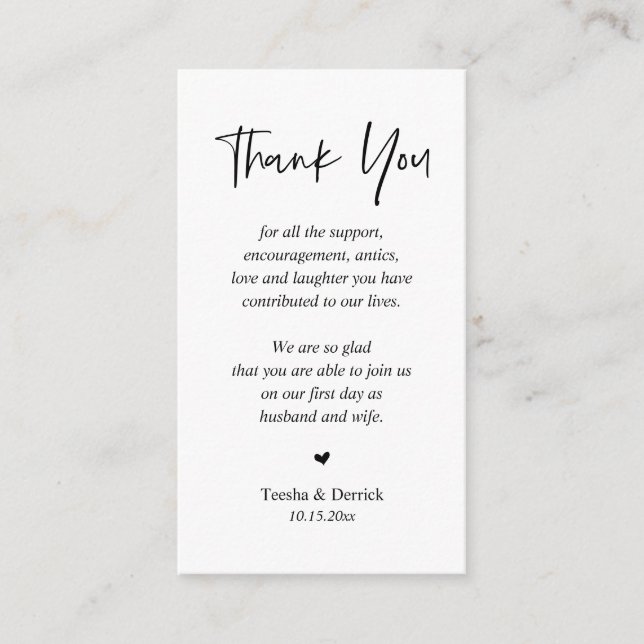 Wedding Thank you, Modern Simple Script Enclosure  Card (Front)