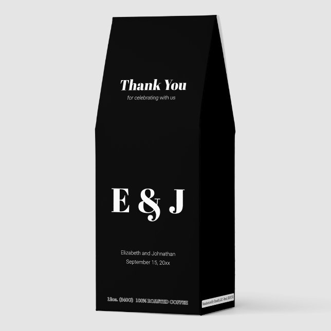 Wedding Thank You Monogram Black and White Roasted Coffee (Front)