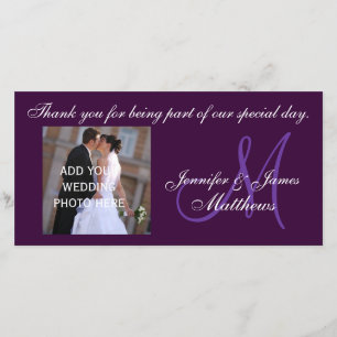 Wedding Thank You Monogram Message Purple Card