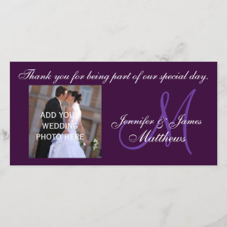 Wedding Thank You Monogram Message Purple Card