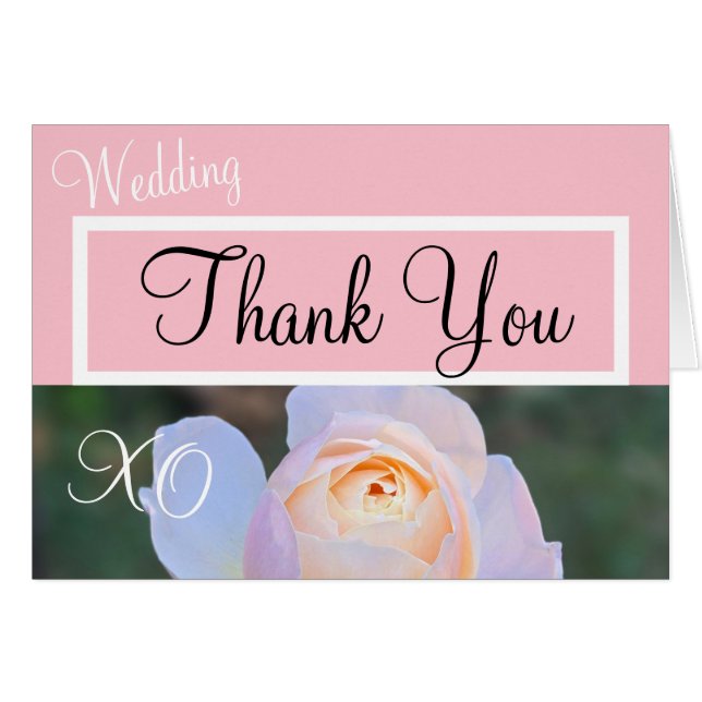Wedding Thank You Monogram Pastel Pink Rose Cards (Front Horizontal)