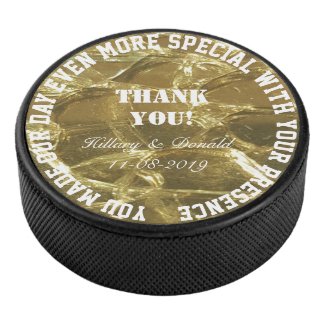 Wedding Thank You Names Couple Date Gold Bridal Hockey Puck