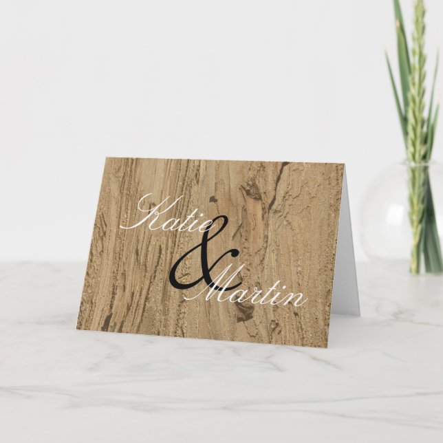 Wedding Thank You Natural Woodgrain Photo Rustic Card (Front)