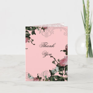 Wedding Thank You Note Card - Trellis Rose Vintage