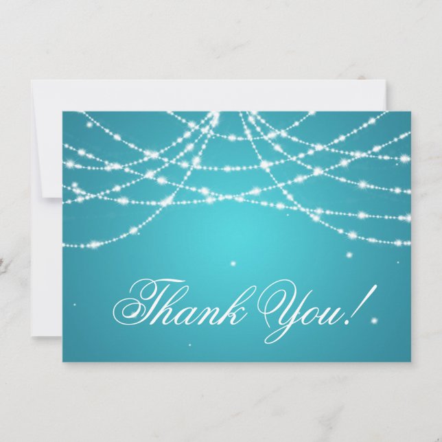Wedding Thank You Note Sparkling String Turquoise (Front)