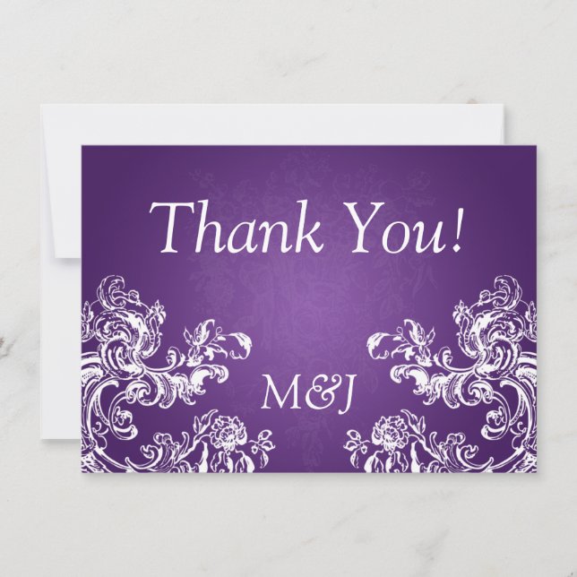 Wedding Thank You Note Vintage Swirls 2 Purple (Front)