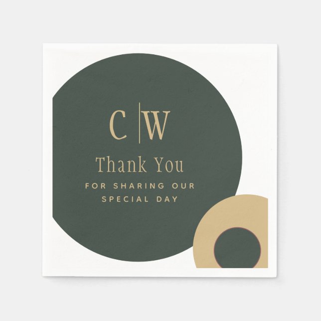Wedding Thank You Olive Green Gold Monogrammed Napkins (Front)