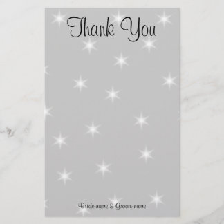 Wedding Thank You, Pale Gray with White Stars. Stationery