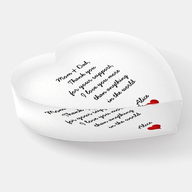 Wedding Thank You Parents, Custom Text, Cute Heart Paperweight (Angled)