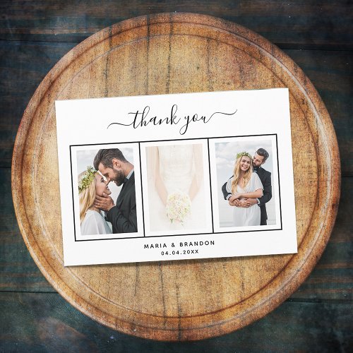 Wedding thank you photo black white script