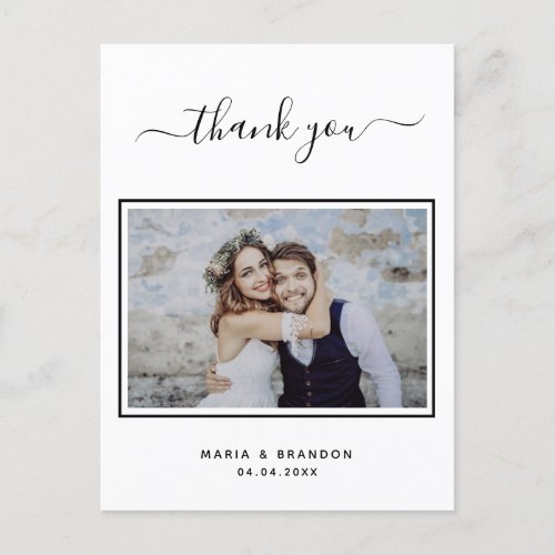 Wedding thank you photo black white typography postcard