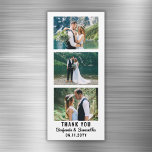 Wedding Thank You Photo Booth Strip Fridge Magnet<br><div class="desc">Custom wedding thank you favors. Fridge magnet designed as a photo booth strip and personalized with 3 photos of the newlyweds, their names or "Mr. and Mrs.", and their wedding date or established year. To change the background color or the text style, please click on the button to edit it...</div>