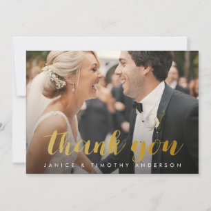 Wedding Thank you Photo bride groom gold faux foil Card