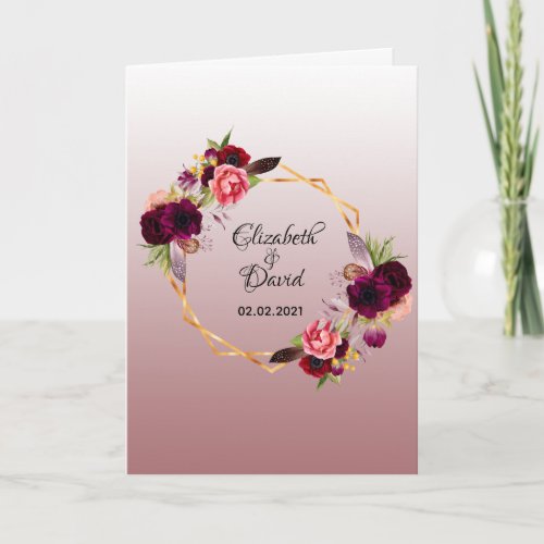 Wedding Thank You photo burgundy cinnamon rose geo Card