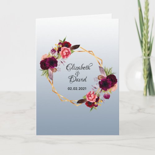 Wedding Thank You photo burgundy dusty blue geo Card