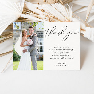 WEDDING THANK YOU photo calligraphy elegant black Card
