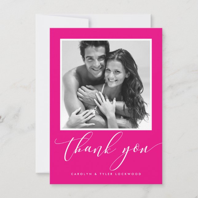 WEDDING THANK YOU photo calligraphy hot pink (Front)