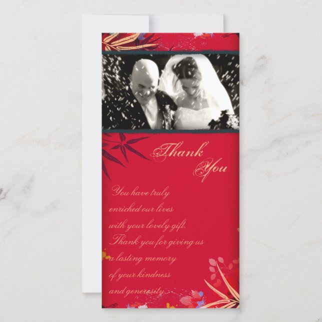 Wedding Thank You Photo Card Vintage Bamboo Leaves (Front)