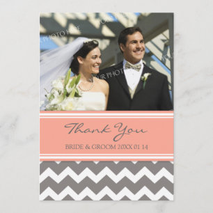 Wedding Thank You Photo Cards Coral Grey Chevron