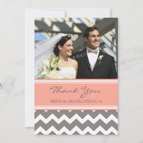 Wedding Thank You Photo Cards Coral Grey Chevron
