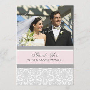 Wedding Thank You Photo Cards Gray Damask